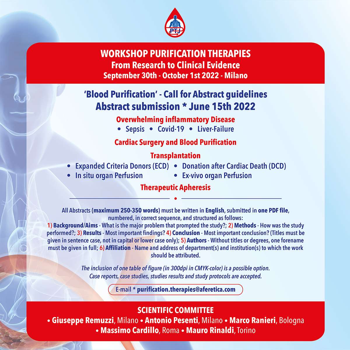 Workshop Purification Therapies 2022: la Call for Abstract