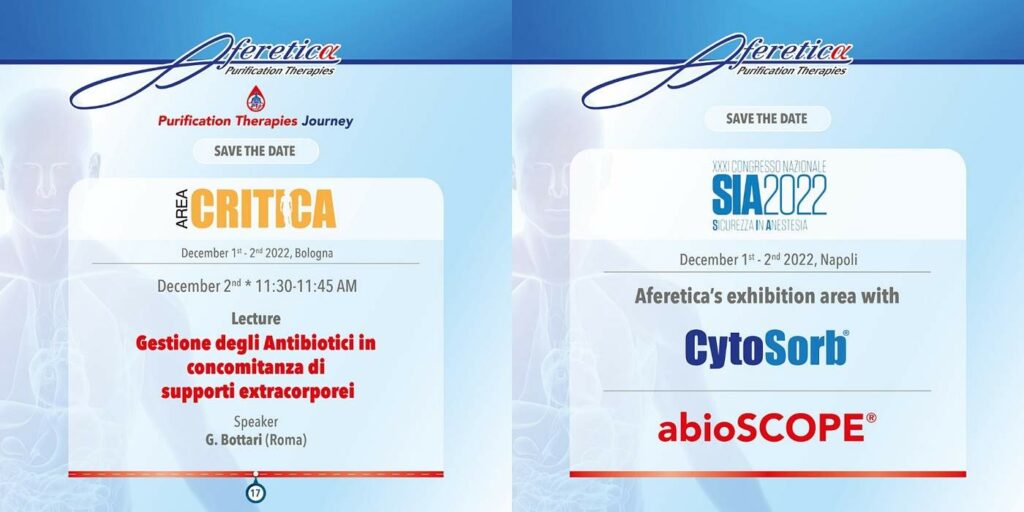 I nuovi appuntamenti della squadra Aferetica: Area Critica e SIA 2022