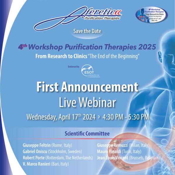 Primo annuncio ufficiale della 4a edizione del Workshop Purification Therapies 2025